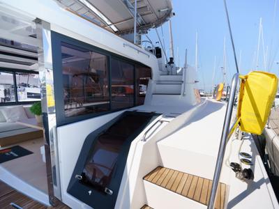 Deck of The Big Orange Boat, a Bali 4.8 catamaran at Municipal Unit of Lefkada, Greece