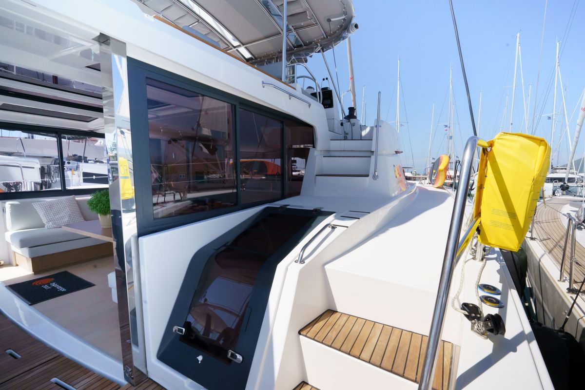 Deck of The Big Orange Boat, a Bali 4.8 catamaran at Municipal Unit of Lefkada, Greece