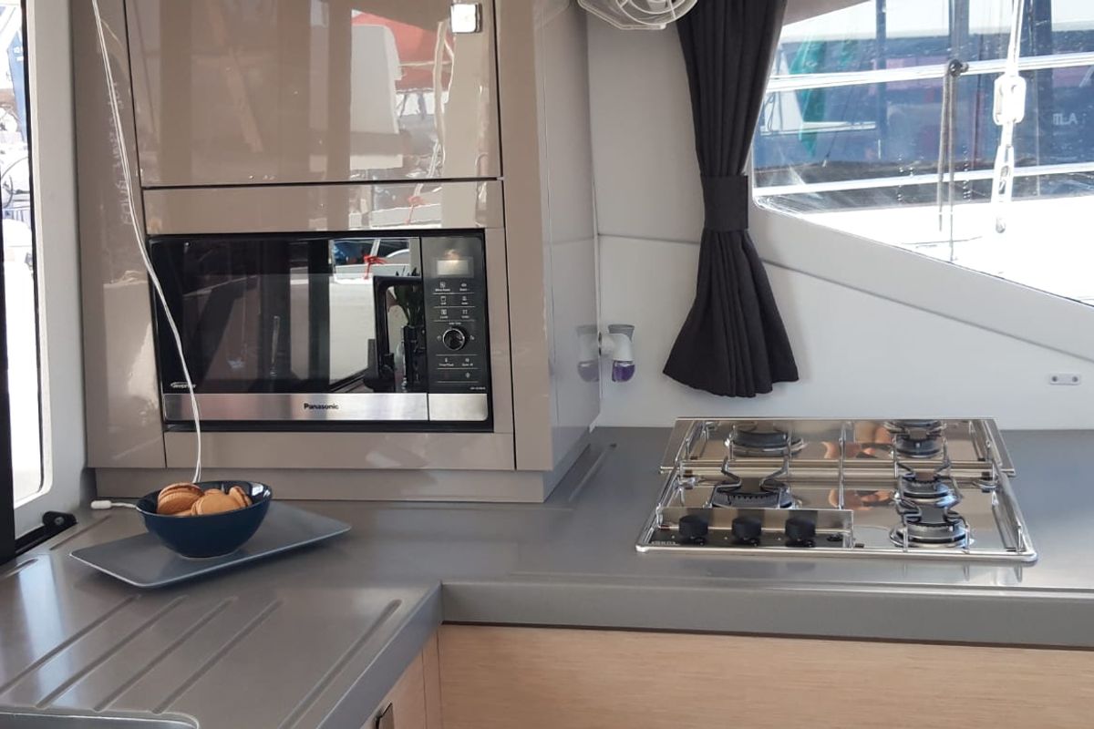 Galley of NALA, a Fountaine Pajot Lucia 40 catamaran at Seget Donji, Croatia
