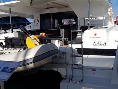 Deck of NALA, a Fountaine Pajot Lucia 40 catamaran at Seget Donji, Croatia