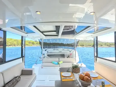 Salon of Moje Sunce, a Bali Catspace catamaran at Općina Rogoznica, Croatia