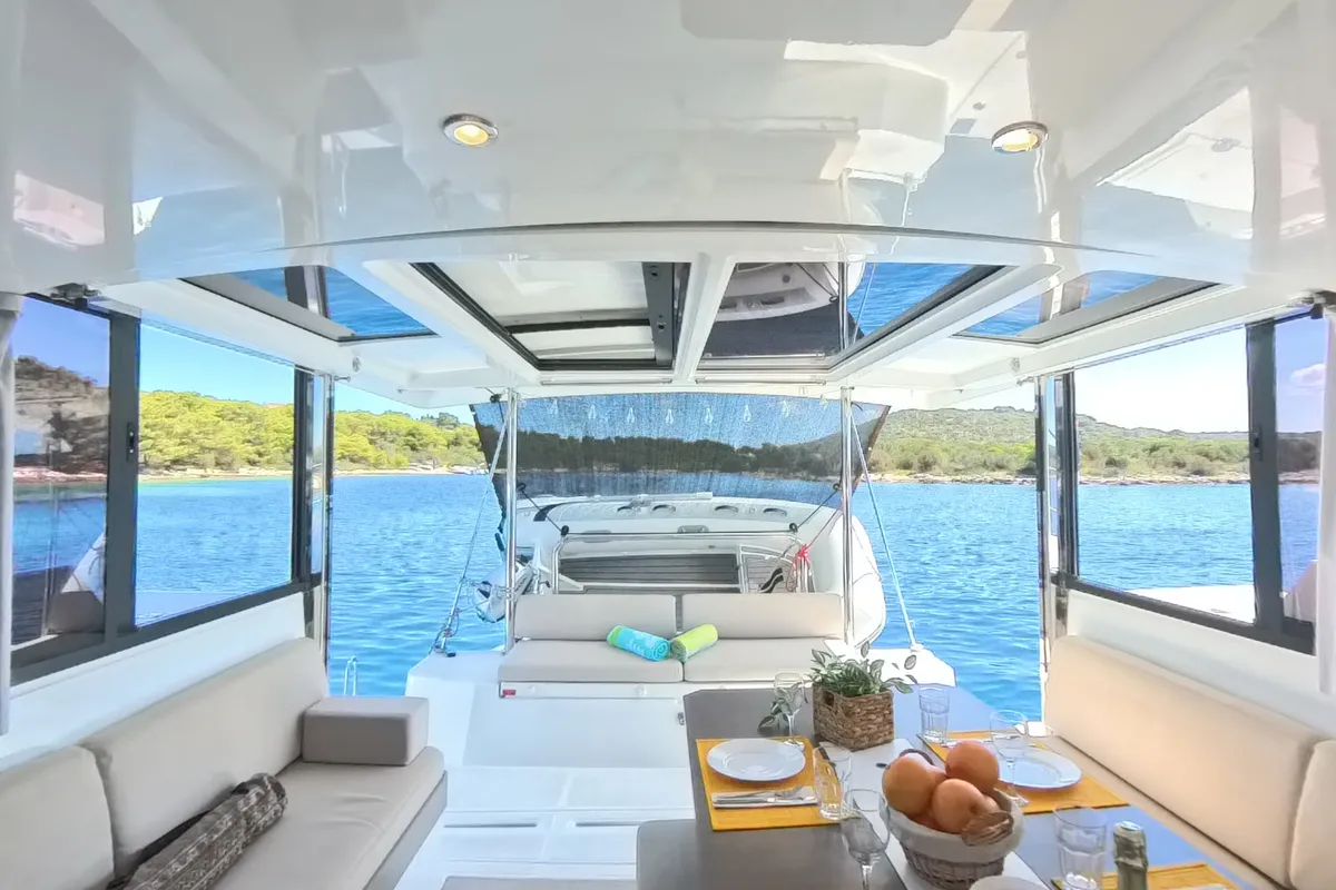 Salon of Moje Sunce, a Bali Catspace catamaran at Općina Rogoznica, Croatia