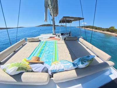 Deck of Moje Sunce, a Bali Catspace catamaran at Općina Rogoznica, Croatia