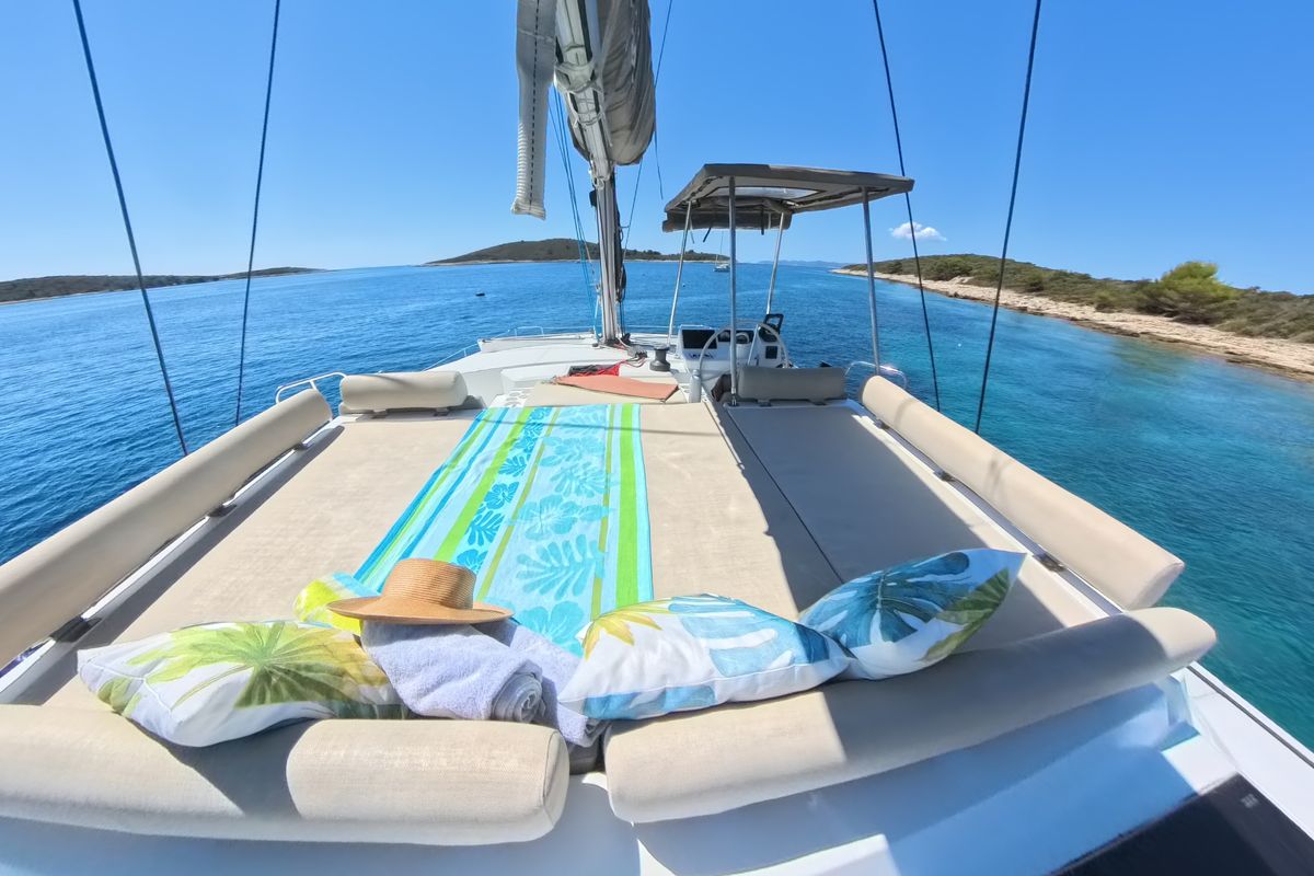 Deck of Moje Sunce, a Bali Catspace catamaran at Općina Rogoznica, Croatia