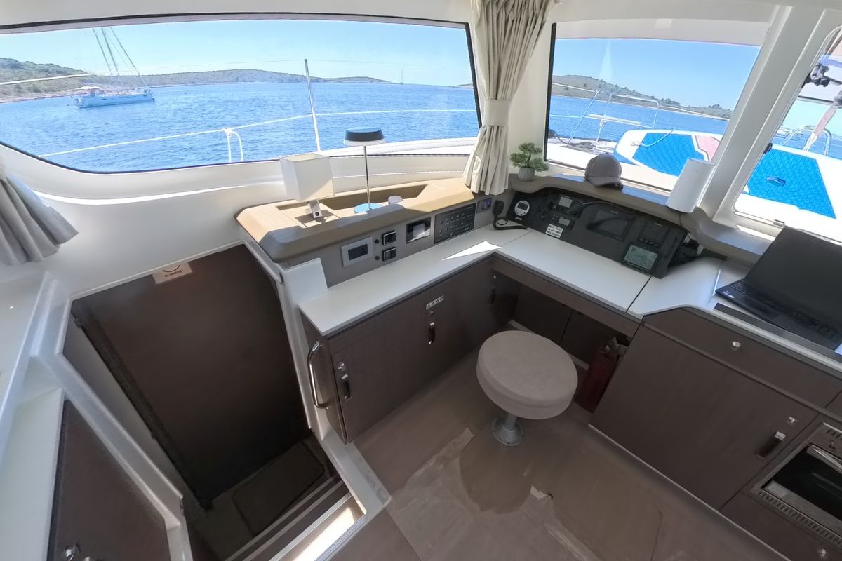Cockpit of Moje Sunce, a Bali Catspace catamaran at Općina Rogoznica, Croatia
