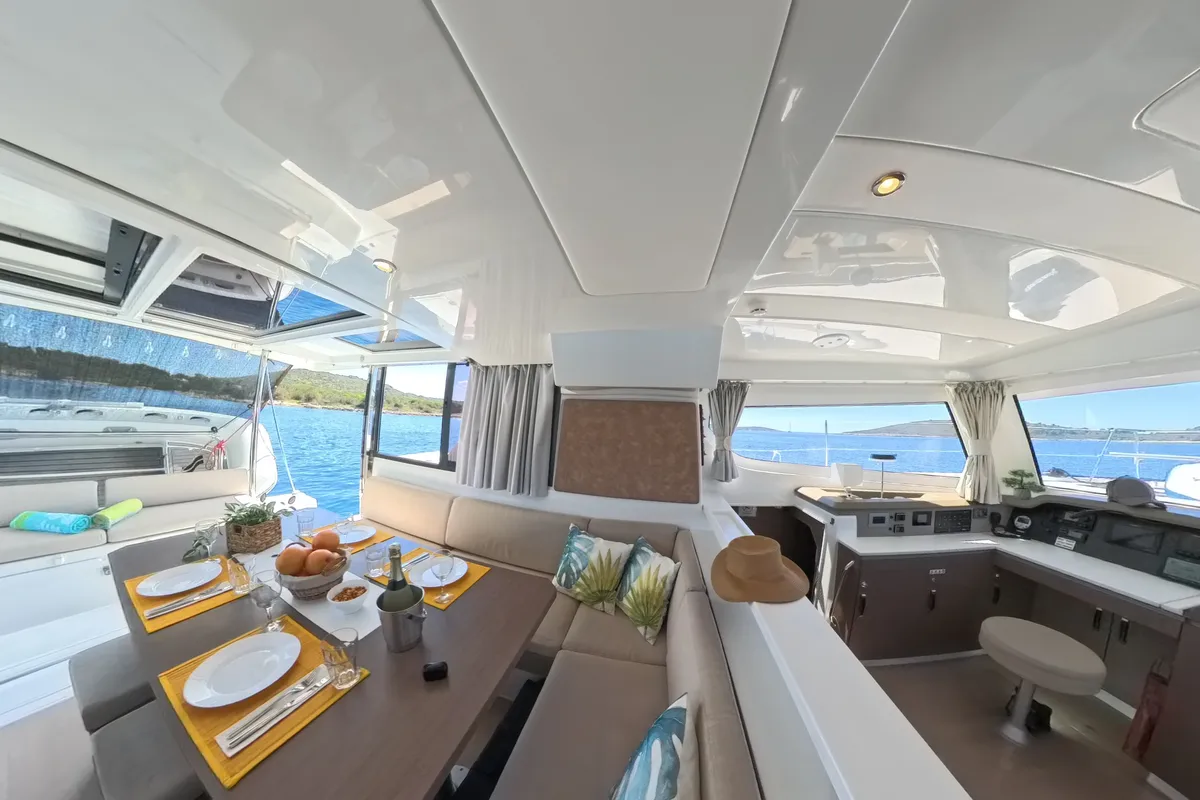 Salon of Moje Sunce, a Bali Catspace catamaran at Općina Rogoznica, Croatia