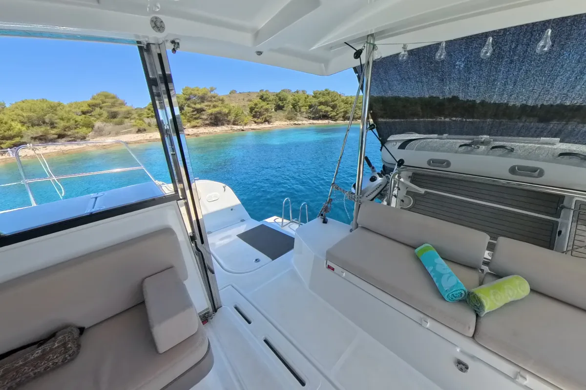 Deck of Moje Sunce, a Bali Catspace catamaran at Općina Rogoznica, Croatia