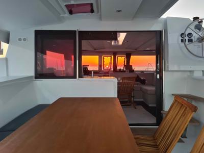Salon of LUCIA 69, a Fountaine Pajot Lucia 40 catamaran at Municipal Unit of Lefkada, Greece