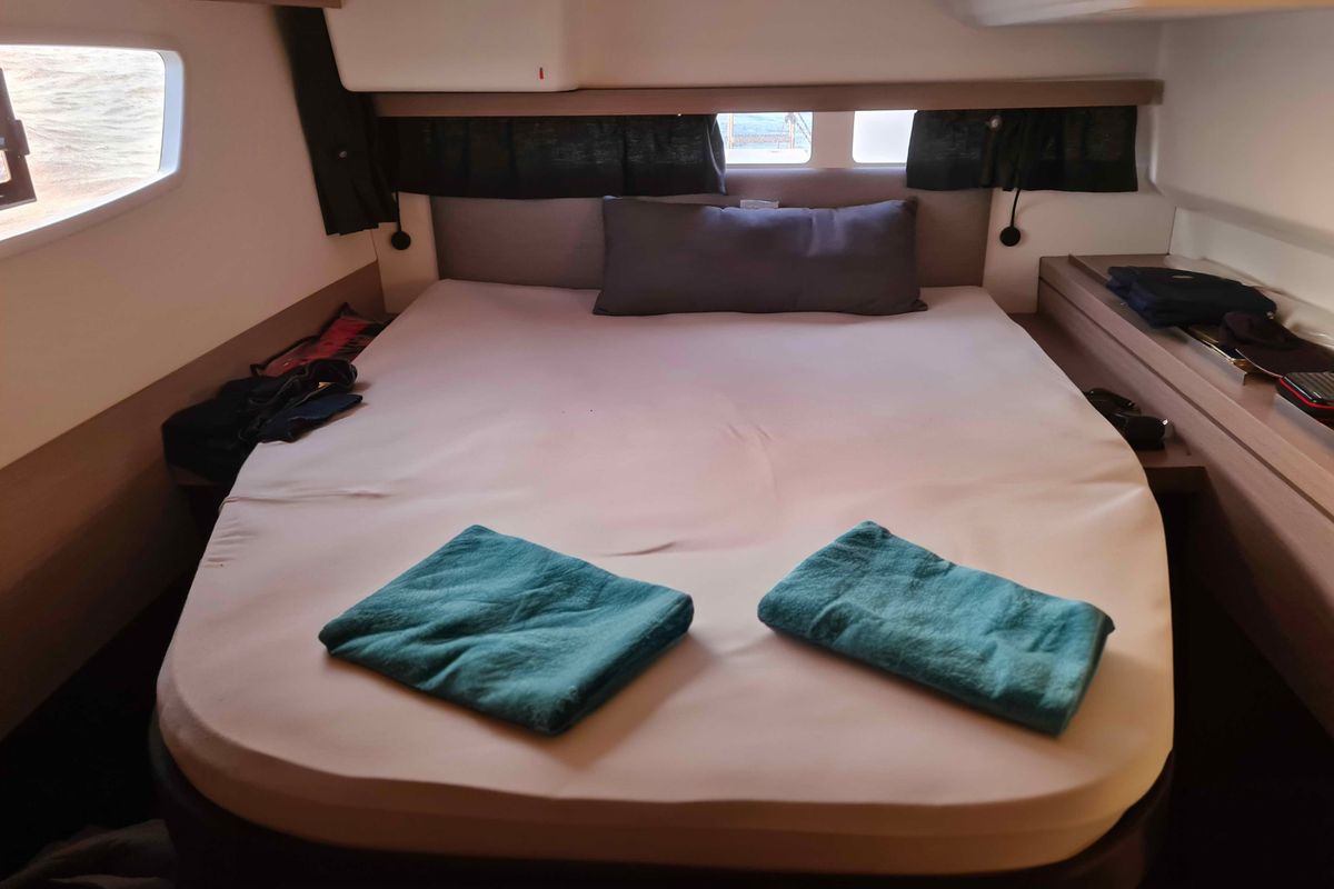 Cabin on LUCIA 69, a Fountaine Pajot Lucia 40 catamaran at Municipal Unit of Lefkada, Greece