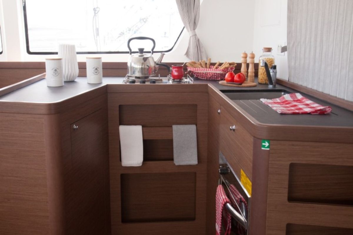 Galley of Stolos, a Lagoon 42 catamaran at Lavreotiki Municipal Unit, Greece