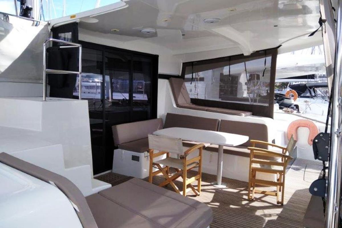Deck of Stolos, a Lagoon 42 catamaran at Lavreotiki Municipal Unit, Greece