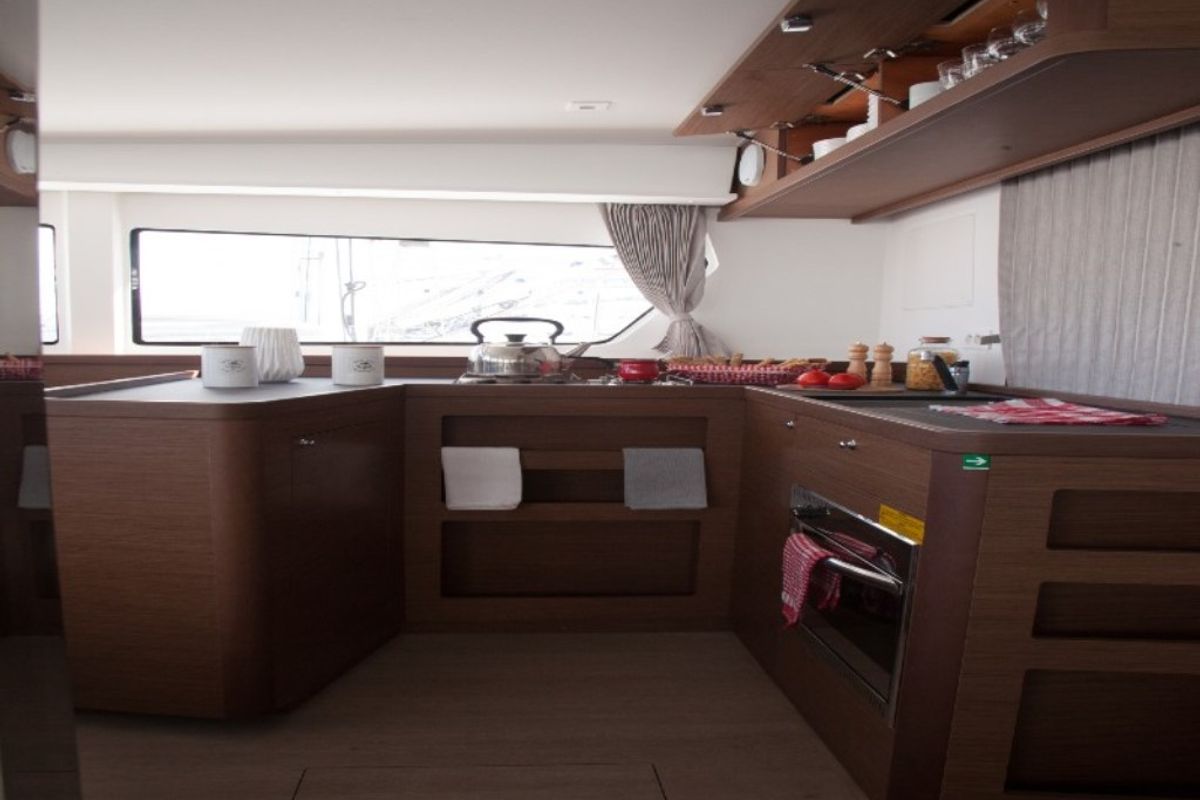 Galley of Stolos, a Lagoon 42 catamaran at Lavreotiki Municipal Unit, Greece
