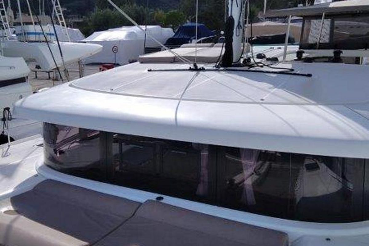 Exterior view of Stolos, a Lagoon 42 catamaran at Lavreotiki Municipal Unit, Greece