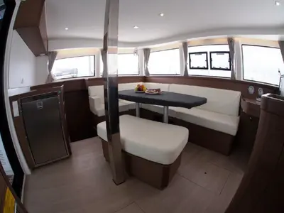 Salon of Stolos, a Lagoon 42 catamaran at Lavreotiki Municipal Unit, Greece