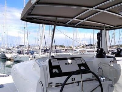 Cockpit of Stolos, a Lagoon 42 catamaran at Lavreotiki Municipal Unit, Greece