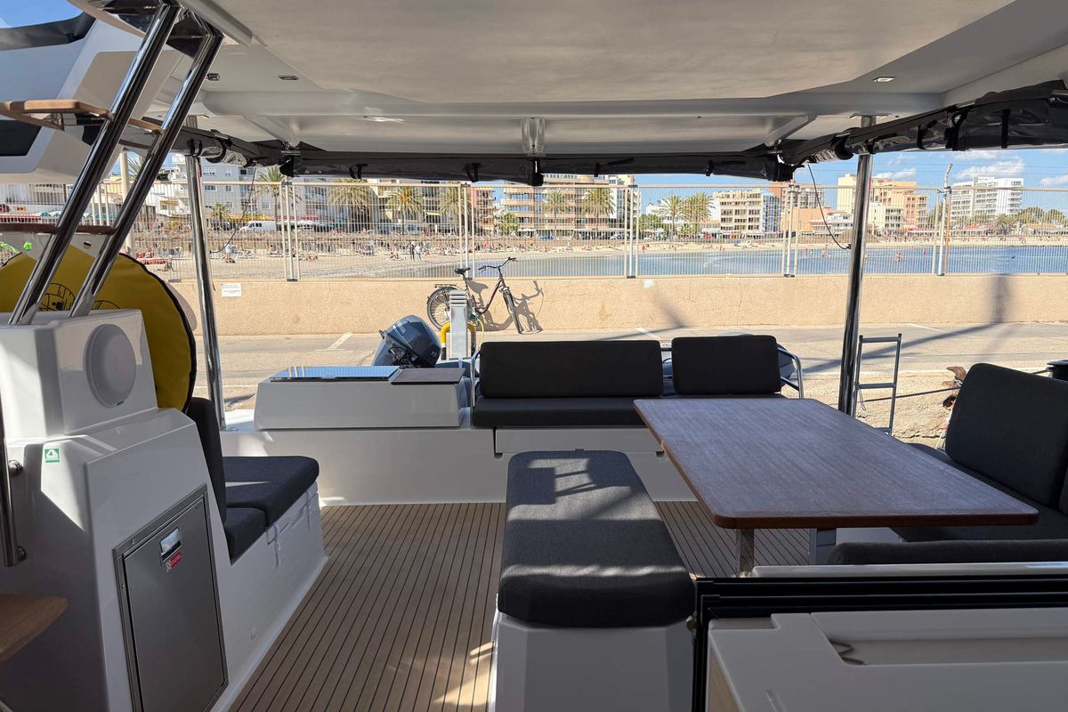 Deck of Yara, a Fountaine Pajot Elba 45 catamaran at Palma de Mallorca, Spain