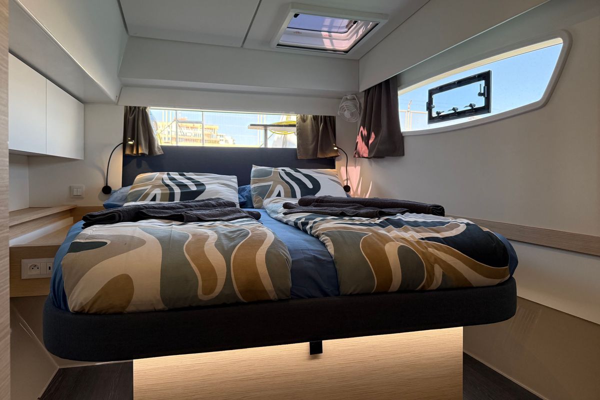 Cabin on Yara, a Fountaine Pajot Elba 45 catamaran at Palma de Mallorca, Spain