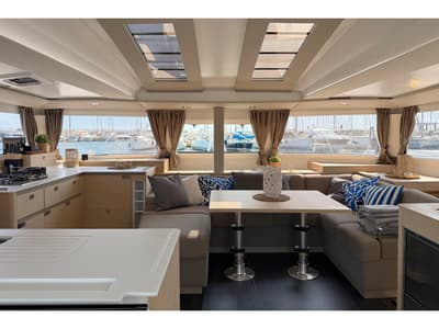 Salon of Yara, a Fountaine Pajot Elba 45 catamaran at Palma de Mallorca, Spain