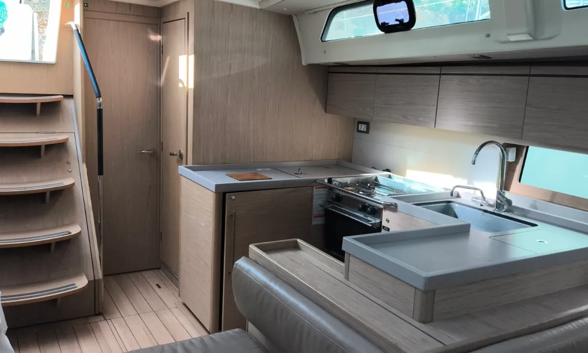 Galley of Enjoy, a Beneteau Oceanis 51.1 sailboat at Municipal Unit of Nea Peramos, Greece