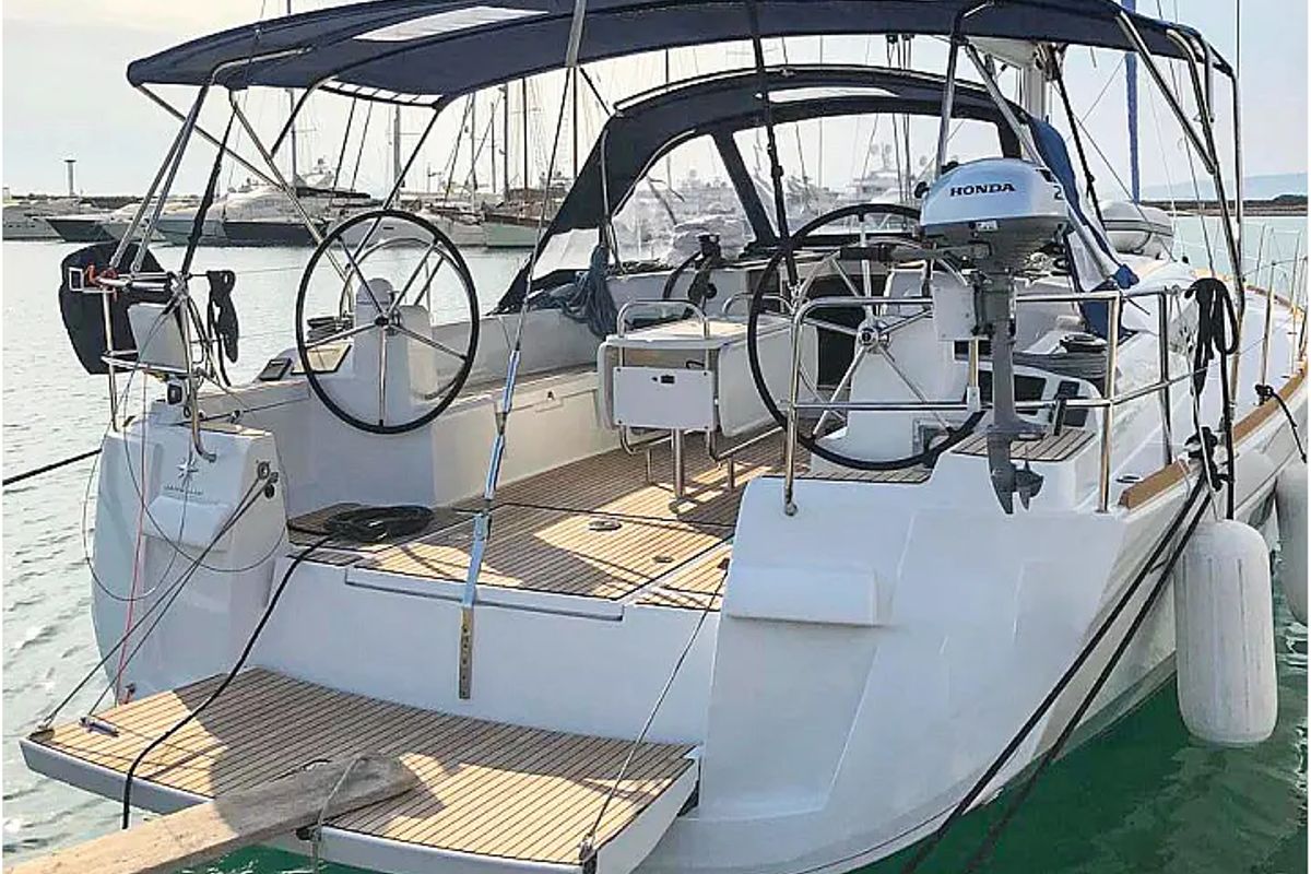 Exterior view of Misty, a Jeanneau Sun Odyssey 519 sailboat at Municipal Unit of Palairos, Greece
