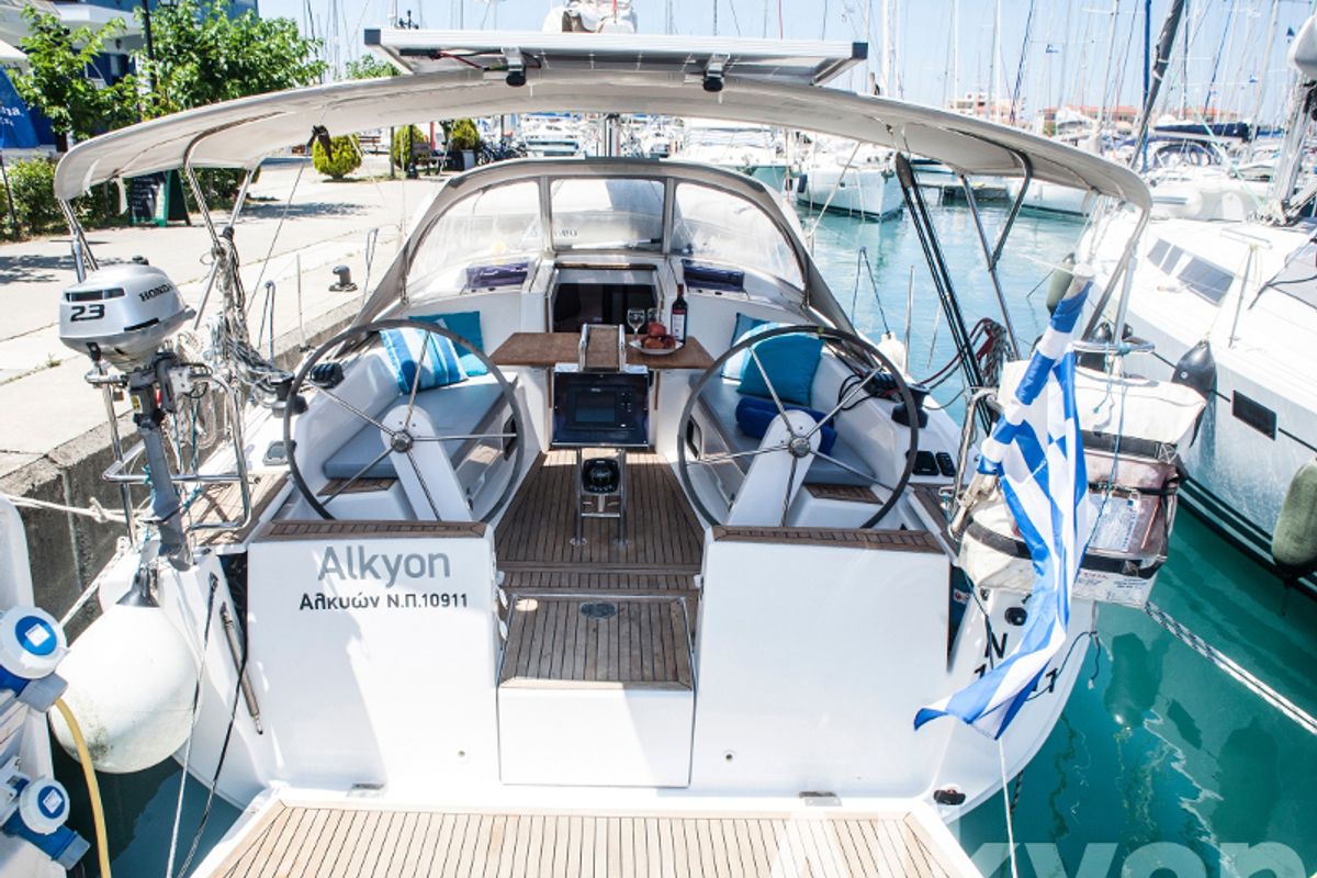 Cockpit of Magnifique, a Hanse Yachts Hanse 345 sailboat at Municipal Unit of Lefkada, Greece