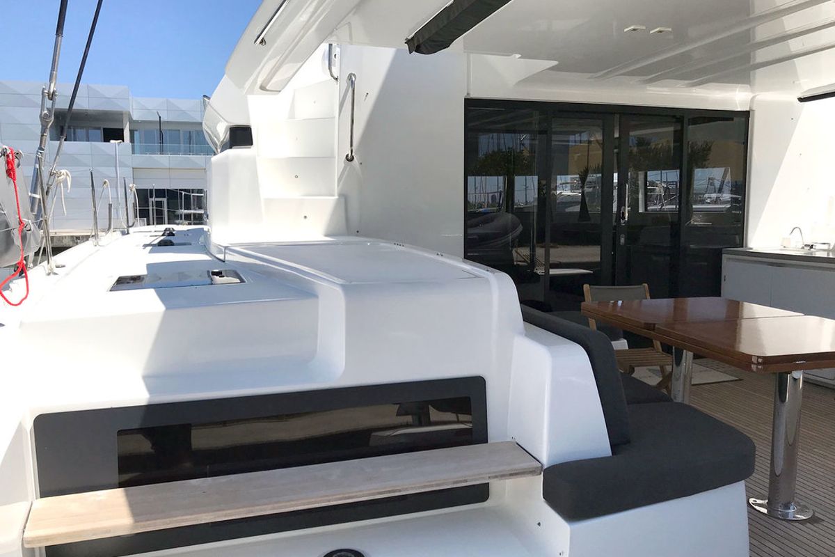 Deck of Adriatic Leopard, a Lagoon 50 catamaran at Grad Kaštela, Croatia