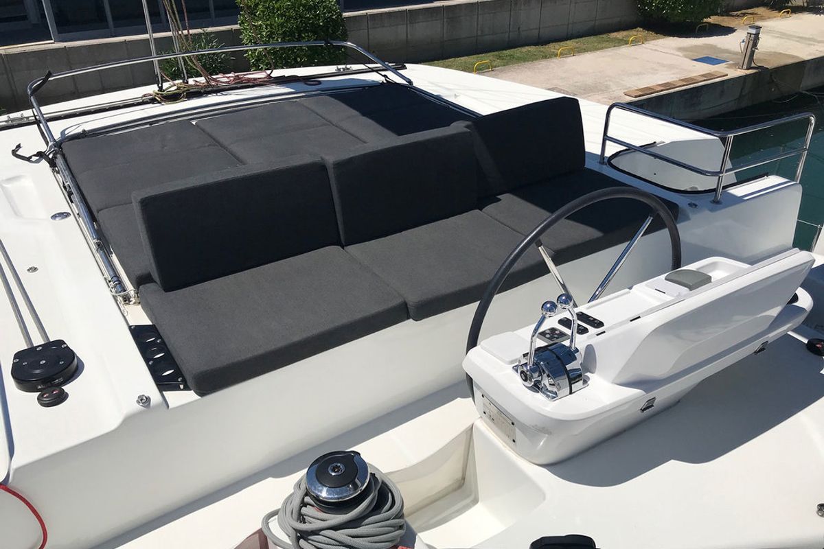 Cockpit of Adriatic Leopard, a Lagoon 50 catamaran at Grad Kaštela, Croatia