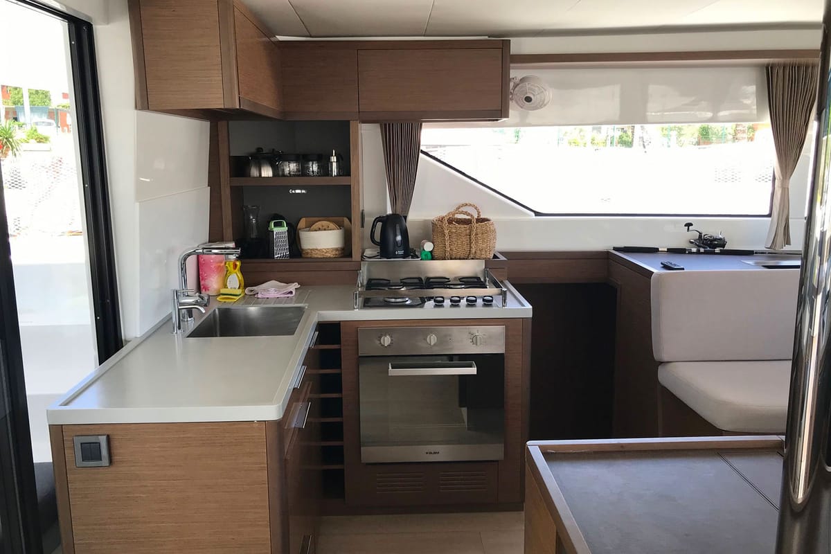 Galley of Adriatic Leopard, a Lagoon 50 catamaran at Grad Kaštela, Croatia