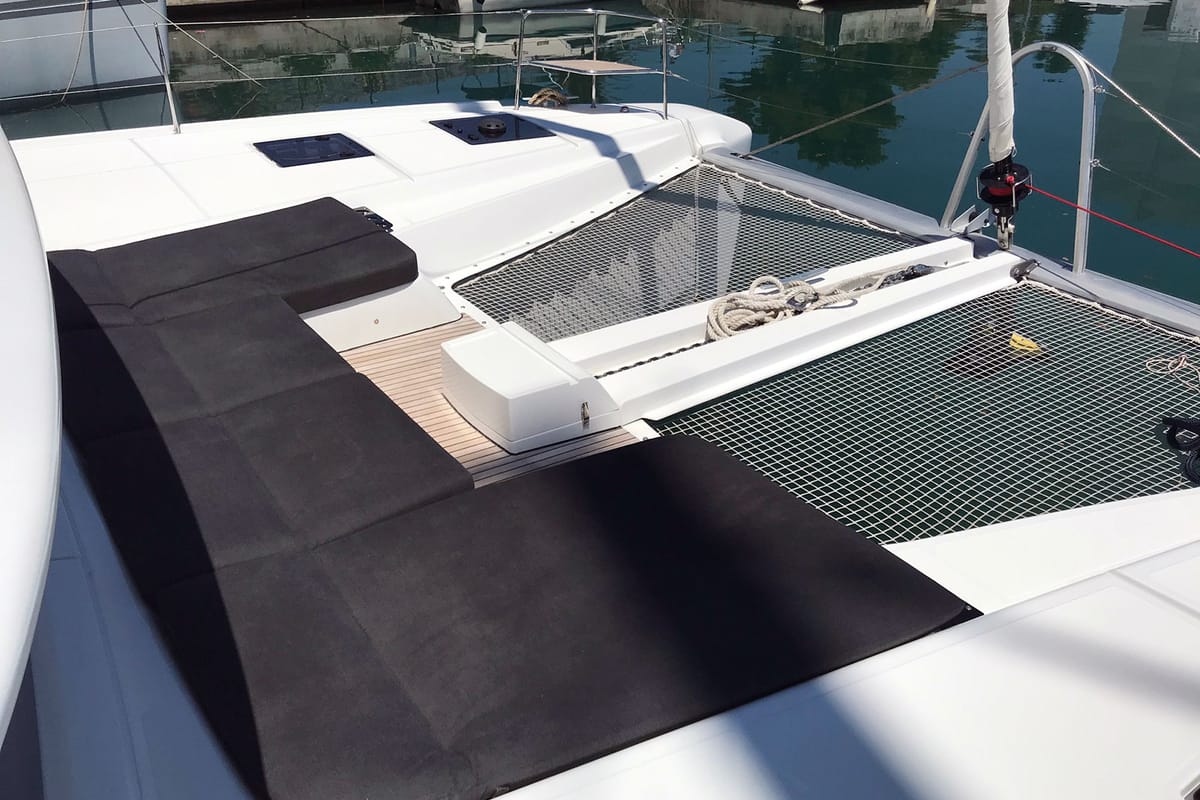 Deck of Adriatic Leopard, a Lagoon 50 catamaran at Grad Kaštela, Croatia