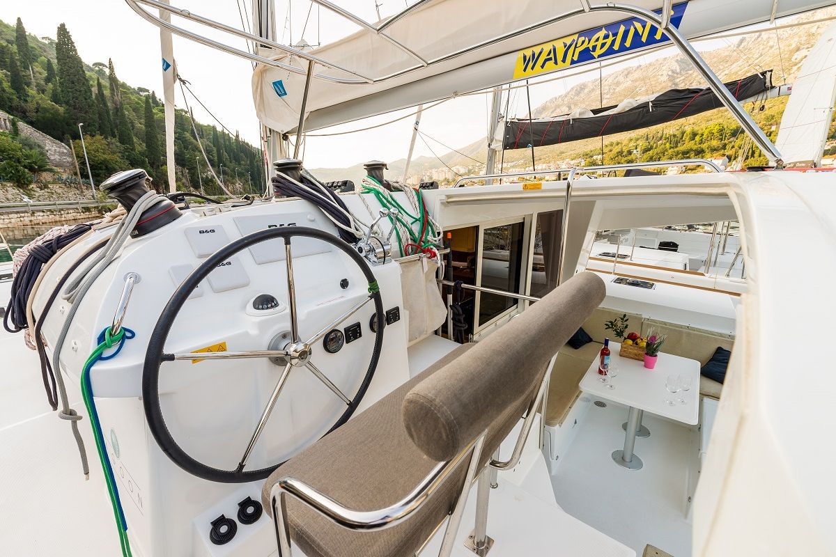 Cockpit of Summertime, a Lagoon 400 S2 catamaran at Split, Croatia