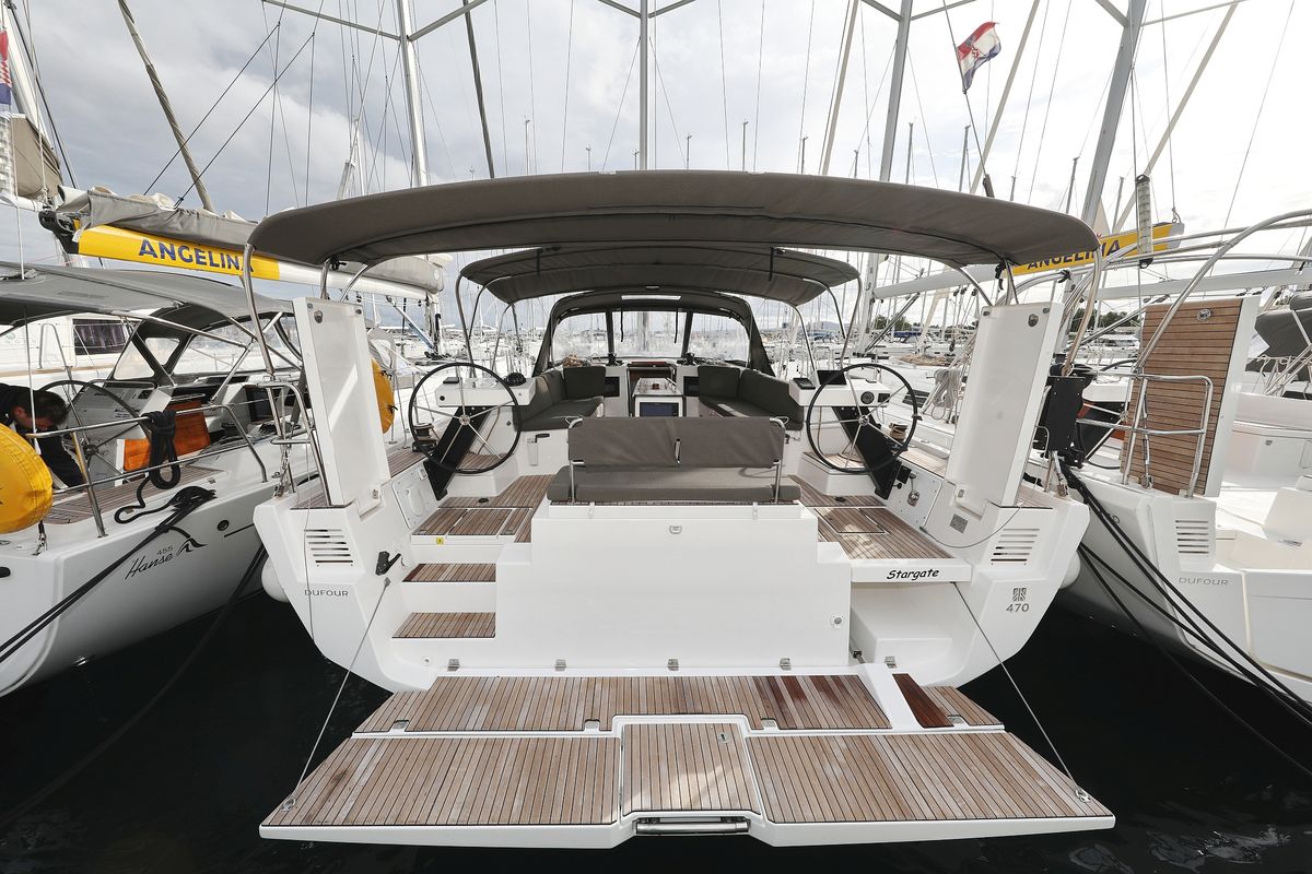 Exterior view of Stargate, a Dufour 470 sailboat at Općina Sukošan, Croatia