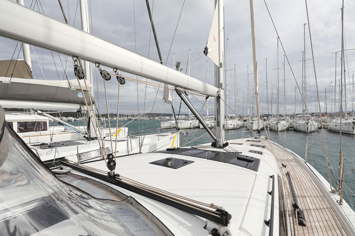 Deck of Stargate, a Dufour 470 sailboat at Općina Sukošan, Croatia
