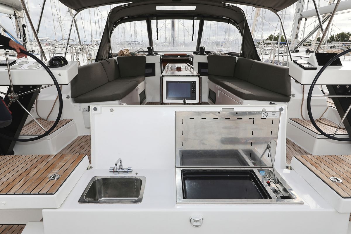 Deck of Stargate, a Dufour 470 sailboat at Općina Sukošan, Croatia