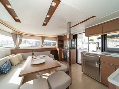 Salon of Lizz, a Lagoon 46 catamaran at Municipal Unit of Ellomenos, Greece