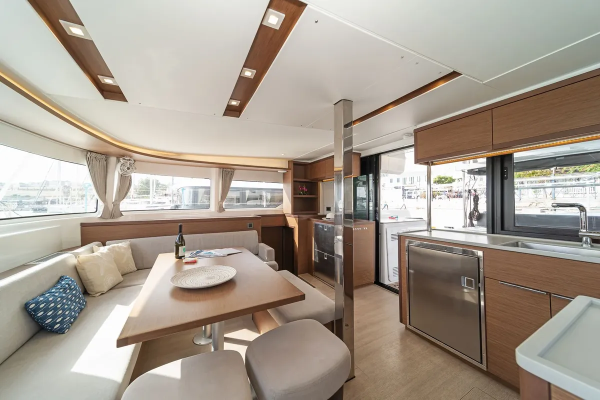 Salon of Lizz, a Lagoon 46 catamaran at Municipal Unit of Ellomenos, Greece