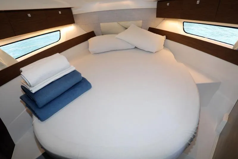 Cabin on Wind, a Jeanneau Merry Fisher 895 motorboat at Dubrovnik, Croatia