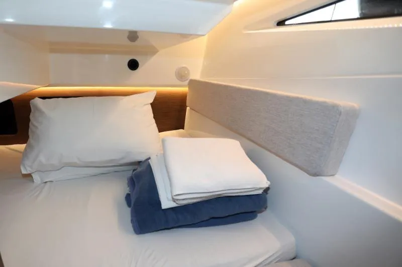 Cabin on Wind, a Jeanneau Merry Fisher 895 motorboat at Dubrovnik, Croatia