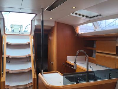 Galley of Keep Calm, a Jeanneau 53 sailboat at Olbia, Italy