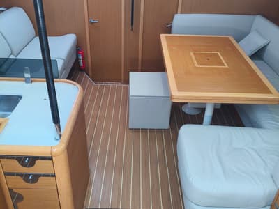 Salon of Keep Calm, a Jeanneau 53 sailboat at Olbia, Italy
