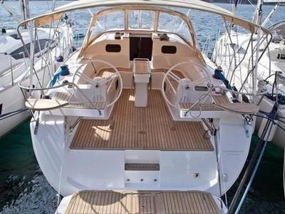 Cockpit of Alcamaro, a Elan Impression 45 sailboat at Vigo, Spain