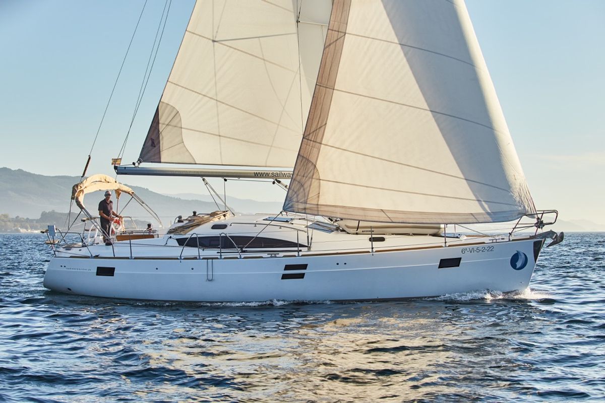 Exterior view of Alcamaro, a Elan Impression 45 sailboat at Vigo, Spain