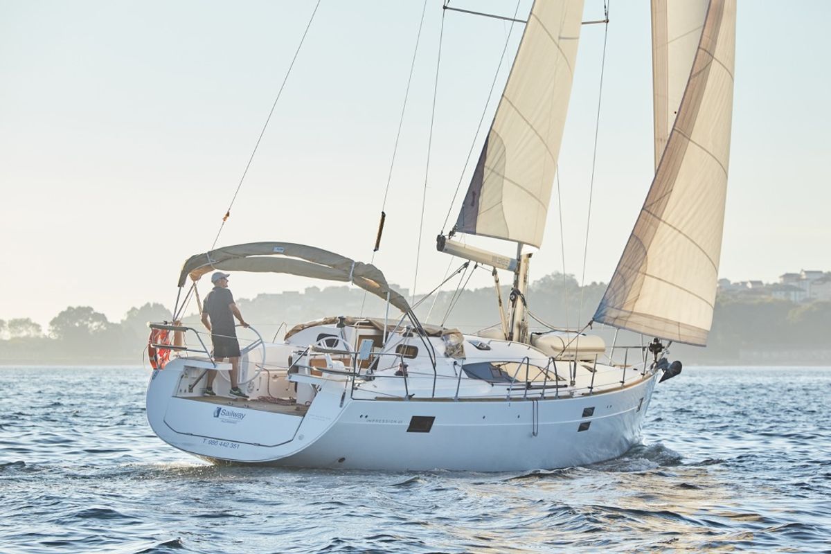 Exterior view of Alcamaro, a Elan Impression 45 sailboat at Vigo, Spain