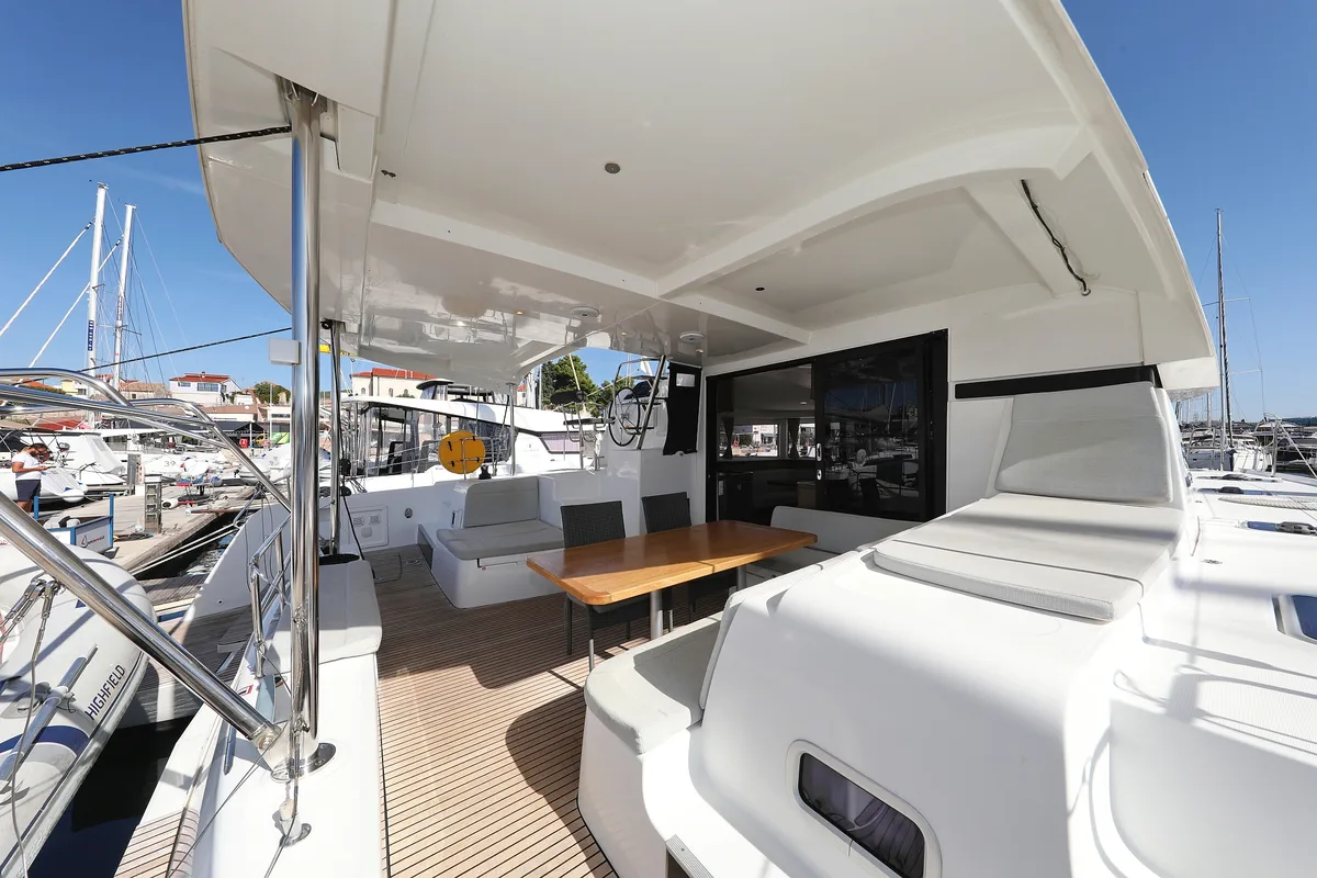 Deck of Media Luna, a Lagoon 42 catamaran at Općina Sveti Filip i Jakov, Croatia