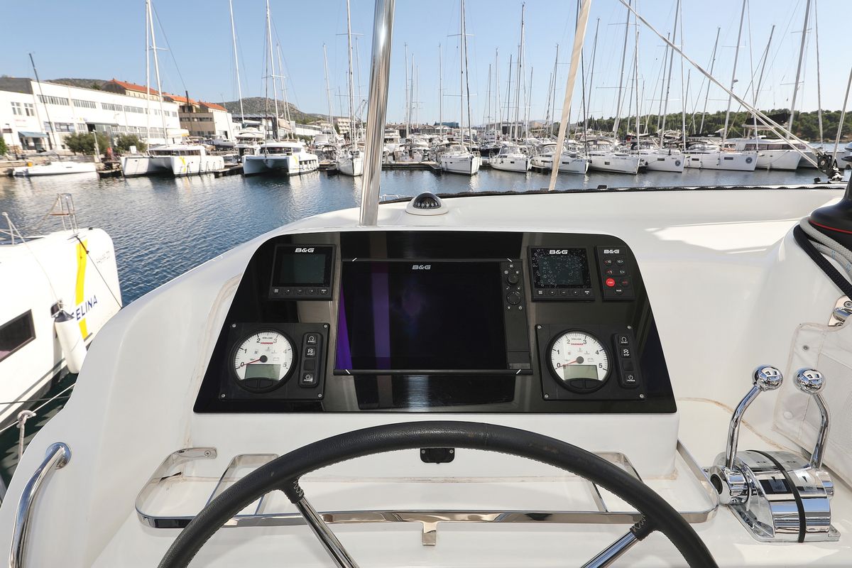 Cockpit of Media Luna, a Lagoon 42 catamaran at Općina Sveti Filip i Jakov, Croatia