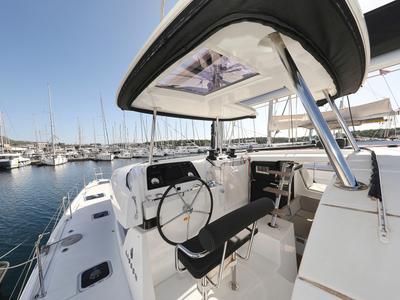 Cockpit of Media Luna, a Lagoon 42 catamaran at Općina Sveti Filip i Jakov, Croatia