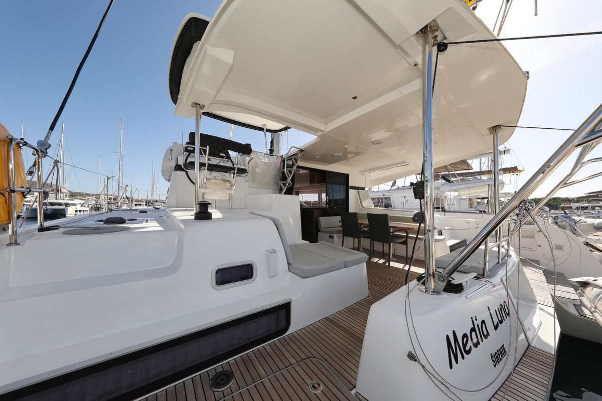 Deck of Media Luna, a Lagoon 42 catamaran at Općina Sveti Filip i Jakov, Croatia