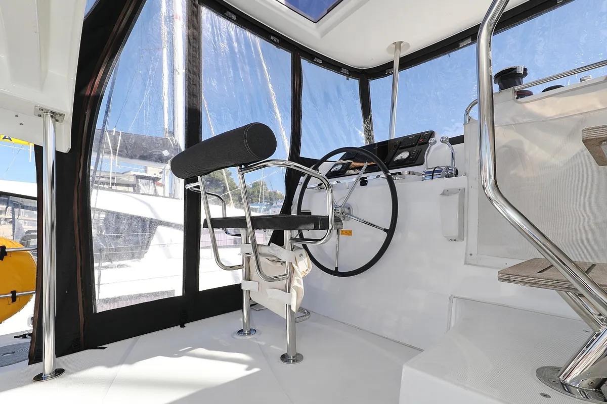 Cockpit of Media Luna, a Lagoon 42 catamaran at Općina Sveti Filip i Jakov, Croatia