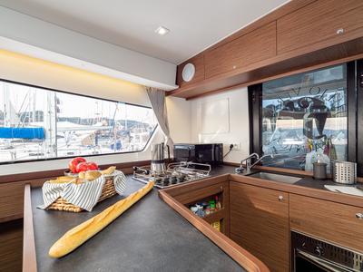 Galley of Verne, a Lagoon 42 catamaran at Baiona, Spain