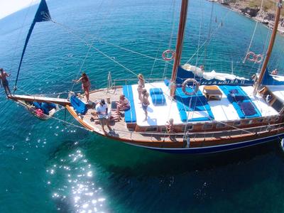 Deck of Musandira II, a Gulet Gulet gulet at Bodrum, Turkey