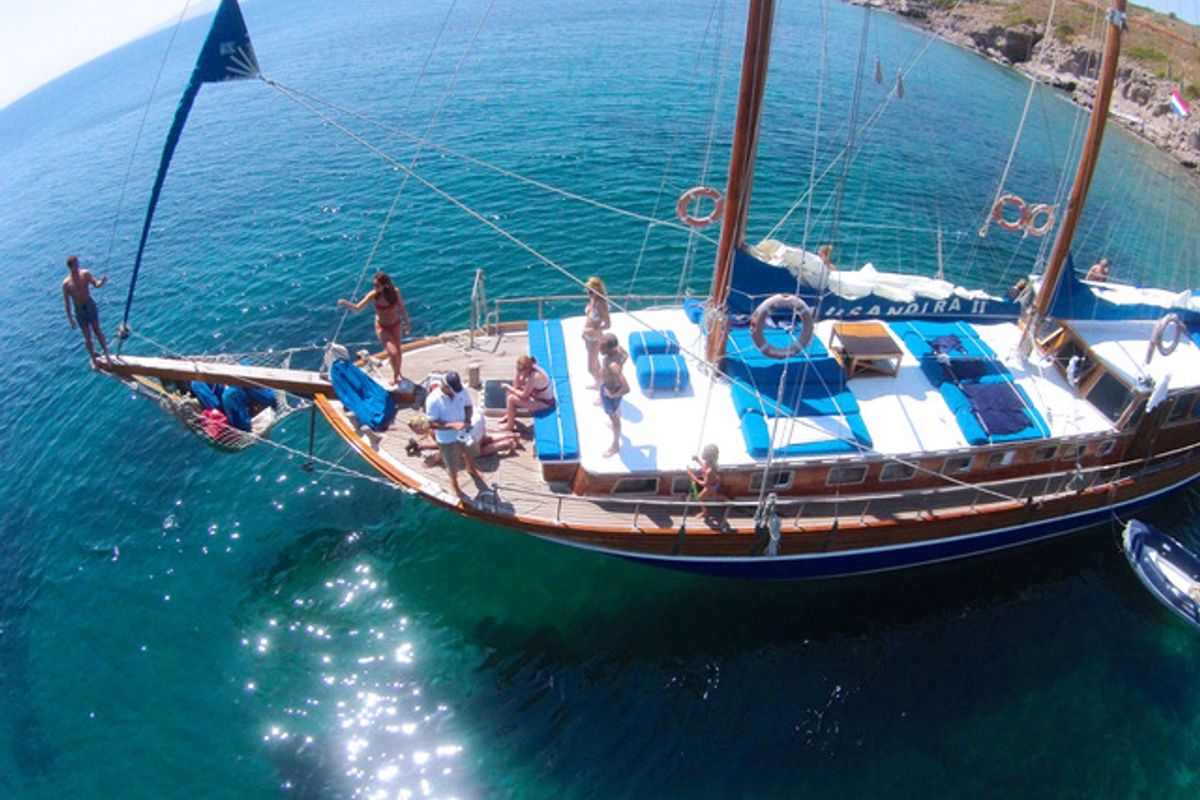 Deck of Musandira II, a Gulet Gulet gulet at Bodrum, Turkey